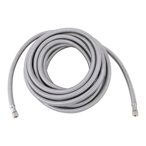 Endurance Pro 20 Foot Universal Ice Maker Flexible Braided Stainless Steel Water Supply Hose Connector Connection, 1/4 x 1/4 Inch Compression Fittings (1, 20 Foot)