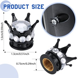 Frienda 4 Pieces Crown Tire Valve Stem Caps Bling Handmade Crystal Rhinestone Universal Chrome Crown Vehicle Car Tire Caps Covers, Attractive Accessories for Car (White and Black)