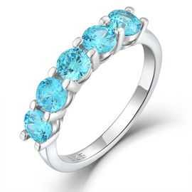 YL Birthstone Women's Rings 925 Sterling Silver 5A Cubic Zirconia Stackable Ring Eternity Ring Jewellery Gifts for Women Mother Girlfriend, Silver Silver 03-March & Aquamarine, Aquamarine