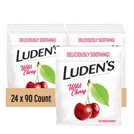 Ludens Luden's Sore Throat Drops, For Minor Sore Throat Relief, Wild Cherry, 90 Count, 24 Pk