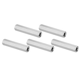 PATIKIL 1/4"-20 UNC 304 Stainless Steel Hex Coupling Nuts, 5Pcs 2" Length Half Threaded Rod Coupling Nut Studding Connector Fasteners, Silver Tone