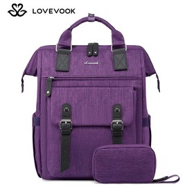 LOVEVOOK Outdoorfun Laptop Backpack with USB Port and Small Bag for Women - Spring Glow Up Stylish Work Bag for Teacher, Nurse, Travel:_Pink-beige-beige_15.6" - 13"L x 5"W x 17"H