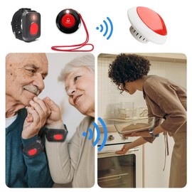 Wireless Call Strobe Light System for Elderly Wrist SOS to Caregiver Pager Life Alert Systems for Seniors Patients at Home Hospitals Nurse with 1 Call Light Waterproof Watch and Lanyard Panic Button