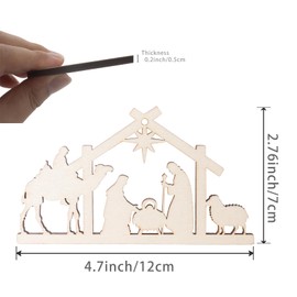 10Pcs Nativity Scene Shape Unfinished Wood Bethlehem Nativity Pieces Wooden with Twines Art Ornaments for Christmas Holiday Party Door Hanger Decoration