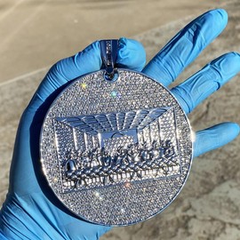 Huge The Last Supper Iced CZ Flat Pendant Silver Tone Bling Out Round Medallion for men