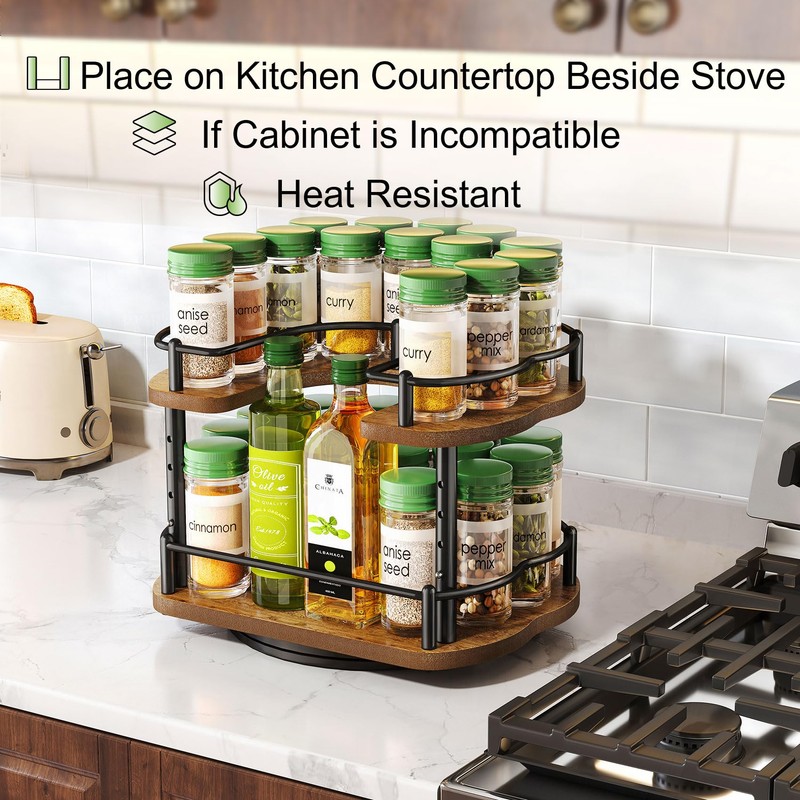 Spice Rack Organization for Cabinet - Height Adjustable Rotating Lazy