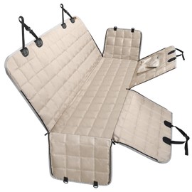 Bark Lover Dog Car Seat Covers Hammock for Cars Trucks SUV - Waterproof Pet Car Seat Protector for Backseats, More Durable Zippered Side Flaps Ensure Dog Travel Safety,Beige Regular