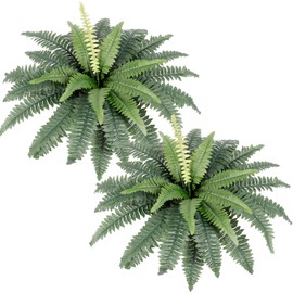SOMYTING Artificial Ferns for Outdoors, Set of 2 Bouquets 30" Large Fake Ferns Faux Boston Fern Fake Plants UV Resistant Faux Plant Shrubs Bush Plant for Home Office Garden Porch Farmhouse Decor