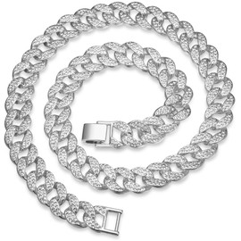 YADOCA Iced Out Chain Men's Cuban Link Chain Miami Cuban Chain Necklace Silver Chain Bling Diamond Chain Hip Hop Jewellery for Men Women Boys, Zinc