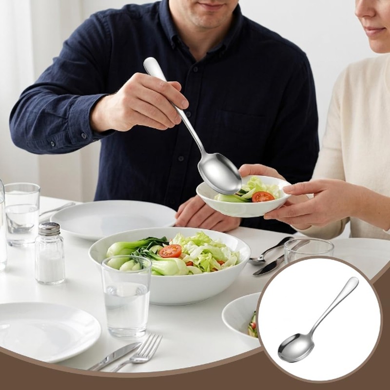 3 PCS Large Serving Spoons Stainless Steel Serving Utensils (Silver)
