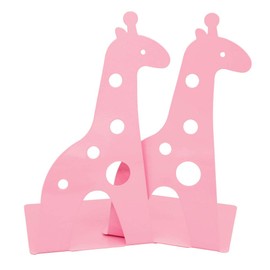 Lovely Giraffe Pattern Bookends Metal Book Ends Book Holder for Desk Organizer School Library Desk Study Home Office Decoration Kids Gift (Pink)