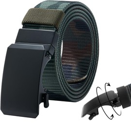 Men's Belts, Ratchet Double-sided Belt with Rotatable Buckle, Reversible Web Belt Breathable Waist Strap for Work Outdoor Golf, Adjustable for Pants Size Below 46" (Military Camo)