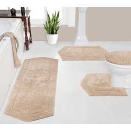 Home Weavers 100% Cotton Tufted Waterford Collection, Extra Soft and Absorbent Bath Rugs, Non-Slip Bath Mats, Machine Washable Bath Mats for Bathroom, 4 Piece Set, Linen