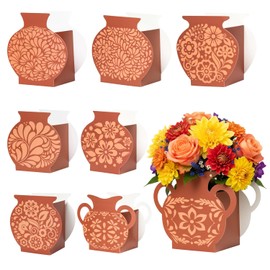 WATINC Mexican Paper Flower Vase - 16Pcs Mexicanos Clay-Colored De Barro Flower Vases for Cinco De Mayo, Cielito Lindo Party Decoration for Terracotta Hue Gift Boxes Table Centerpiece Decor