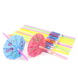 Honbay 50PCS Disposable Bendable Umbrella Parasol Drinking Straws Tropical Drinking Straws Hawaiian Beach Cocktail Luau Party Decorations Supplies