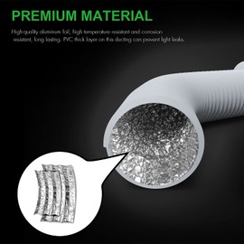 iPower Flexible 4 Inch 8 Feet Aluminum Ducting 4 Layer Protection Dryer Vent Hose for HVAC Heating Cooling Ventilation and Exhaust, 2 Clamps Included, White