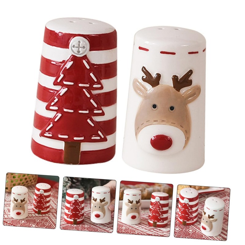 BIUDECO Cartoon Style Christmas Salt Pepper Ceramic Spice Jars Kitchen