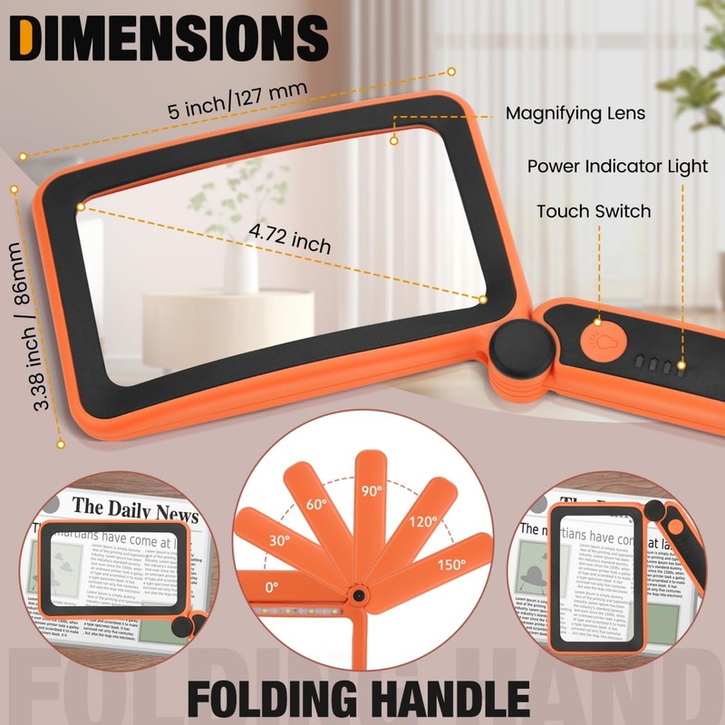 Tobegiga Rechargeable Magnifying Glass with Light for Reading, 5X Large