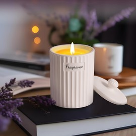 Viyffo Lavender & Eucalyptus Scented Candles, Natural Soy Wax Candle with Essential Oils, 6.35oz White Ceramic Jar, Clean Burning Aromatherapy Candle for Relaxation, Bedroom, Spa & Stress Relief Gift
