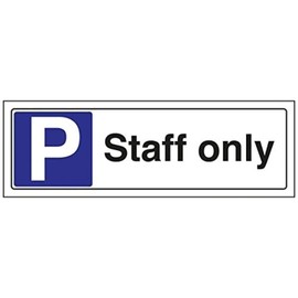 V Safety 74031AX-R Staff Only Parking Parking Sign - Landscape - 300mm x 100mm - 1mm Rigid Plastic, Black/Blue