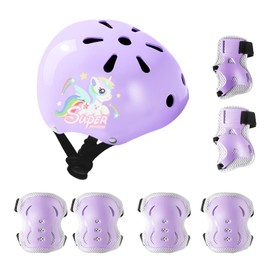 Protecciones Patines Para Bicicleta Niña,Protecciones Para Patinar Niños,Niños Ciclismo Rodillo Patinaje Rodilla, Rodilleras + Muñequeras + Casco de Patinaje de Niños/Tamaño Ajustable (48-56CM)