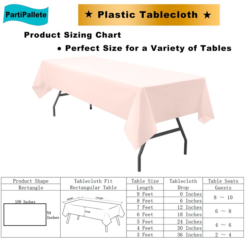 PartiPallete 3-Pack Premium Plastic Blush Light Pink Tablecloth Disposable 54"