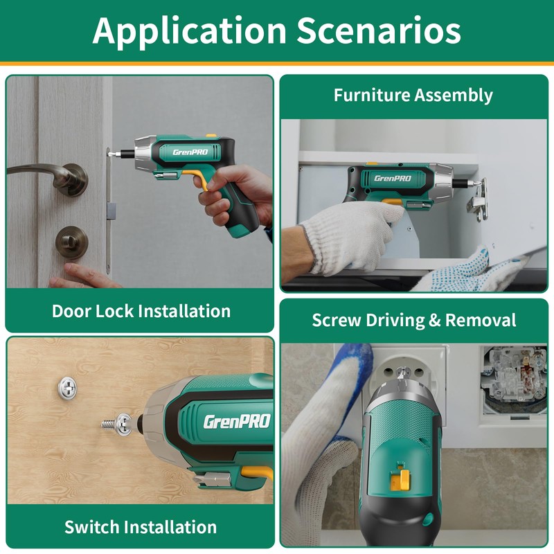 GRENPRO 4V Electric Screwdriver Rechargeable, Cordless Screwdriver 9pcs Bit with