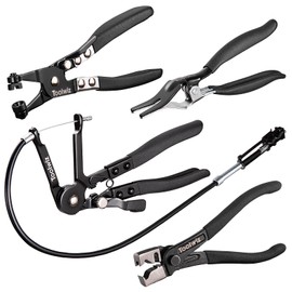 Toolwiz 4 Pcs Hose Clamp Pliers, Spring Coolant Radiator Hose Clamp Pliers Automotive Tools, Includes 27" Long Reach Wire Spring, Flat Band, Remover, Clic-R Type Hand Tools