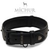 Michur Zorro Leather Dog Collar, Black Leather with Black Rhinestones/Crystals,