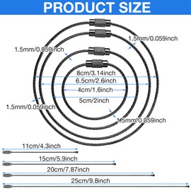 Hotop 150 Pcs Wire Keychain Cable Bulk Stainless Steel Key Rings Loop Wire Cable Braided Steel Keychain(6 Inch,Black)