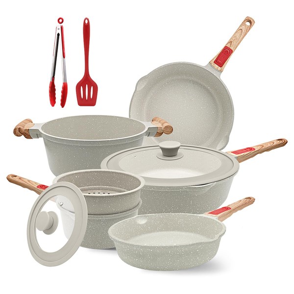 AIKENBBKK 10 Pcs Pots and Pans Set Nonstick, Cast Aluminum