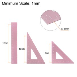 sourcing map 4-Piece Geometry Set 15 cm Metric Measure Laser Engraving Aluminium Ruler Metal Ruler Set Triangle Protractor Ruler Tool Set for Classroom Office Home Pink