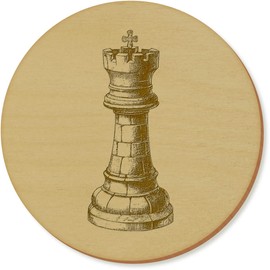 Azeeda 6 x 'Chess Castle Piece' 95mm Round Wooden Coasters (CR00218062)