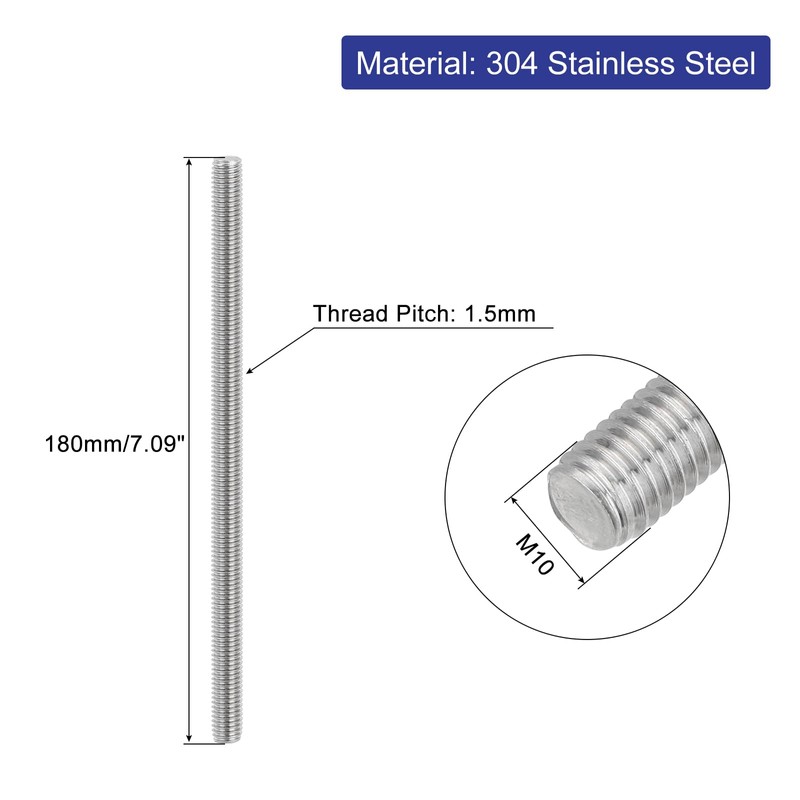 QUARKZMAN Pack of 3 Fully Threaded Spindles, M10 x 180