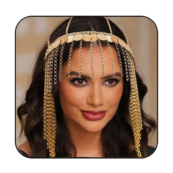 Aukmla Coins Head Chain Gold 1920s Sequin Headpiece Cap Festival