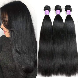 RICHAIR Brazilian 3 Remy Woven Bundles Hair Extensions with Closure, Natural Black, 100 g / Piece 20 Inch 3 Bundles