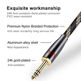 SKW 6.35 mm Stereo Instrument Cable, High-Purity Copper 6.35 mm Jack to 6.35 mm Jack Guitar Cable for Guitar, Sound Card, Amplifier, Mixer, Active Speaker, 3 m