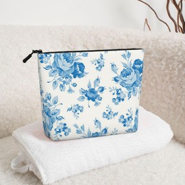 moremohome floral makeup bag,Blue Floral Makeup Bag,vintage makeup bag,Makeup Bag Organizer,Toiletry Bag,2-3