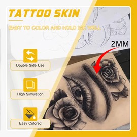 Narkysus 2mm Tattoo Practice Skin with Transfer Paper - 40Pcs Professional Tattoo Skin Kit Including 20Pcs 2mm Fake Skin for Training and 20Pcs A4 Size Stencil Paper for Beginners and Artists