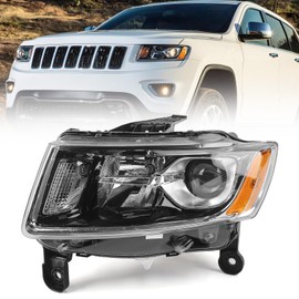 Huray Headlight Assembly for Jeep Grand Cherokee 2014-2016 [Only for Halogen Type] [Chrome Frame] OE Headlamp Replacement Driver Side