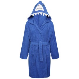 Childrens Boys Girls 100% Cotton Bath Robe - Novelty Hooded Towelling Gown Soft Terry Towel - (Shark, 7-8 Years)