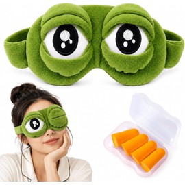 3D Frog Sleep Mask, Funny Cute Frog Eye Mask, Soft Plush Blackout Sleeping Mask with Adjustable Strap for Kids Adults, Travel Nap Night Sleep Pajama Party Gift (1pc)