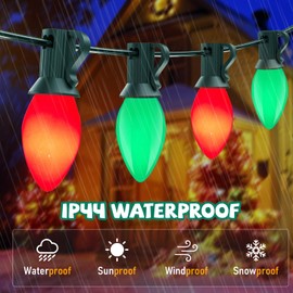 25ft C7 Outdoor Christmas Light String, C7 Christmas Lights with 27 LED Red and Green Bulbs, Hanging Vintage Christmas Lights, UL Listed for Bar, Backyard, Christmas Tree, House Christmas Decoration