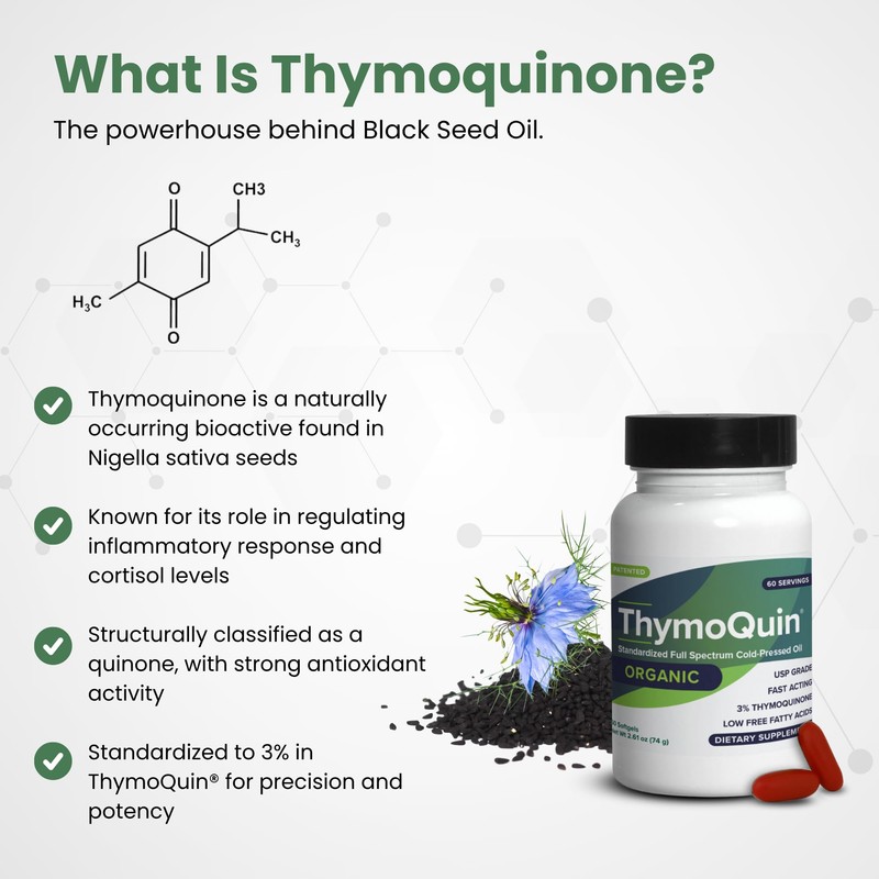 ThymoQuin Organic Cold-Pressed Black Seed Oil Capsules for Skin, Joint,