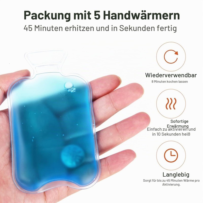 Pack of 5 Mini Hot Water Bottles, Pocket Warmer, Reusable