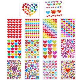 120 Sheets Colorful Heart Stickers, Valentines Stickers,Heart Stickers for Kids, Small Heart Stickers Clip Art Decorations, Self-Adhesive Stickers with 12 Styles and 10 Blank Cards.