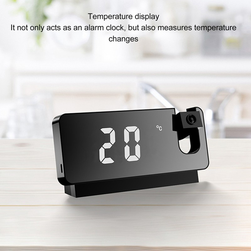 Projection Alarm Clock USB Rechargeable White Light Snooze Function Adjustable