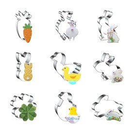 WJSYSHOP Easter Cookie Cutters 9-Pc Set – Carrot Lamb Sheep Bunny Duck Rabbit Four Leaf Clover Shamrock Chick - C