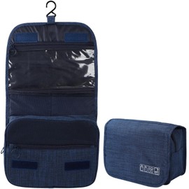 fogman Travel Pouch, Bag, Travel, Large Capacity, Cosmetic Pouch with Hook, Hanging, Gusset Included, blue