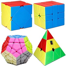 Gobus MoYu MoFangJiaoShi MFJS 4 Different Shaped Puzzle Cubes Stickerless, Including 3x3 Pyraminx Pyramid Magic Cube + 3x3 Megaminx Dodecahedron Magic Cube + Skewb Cube + SQ1 Magic Cube